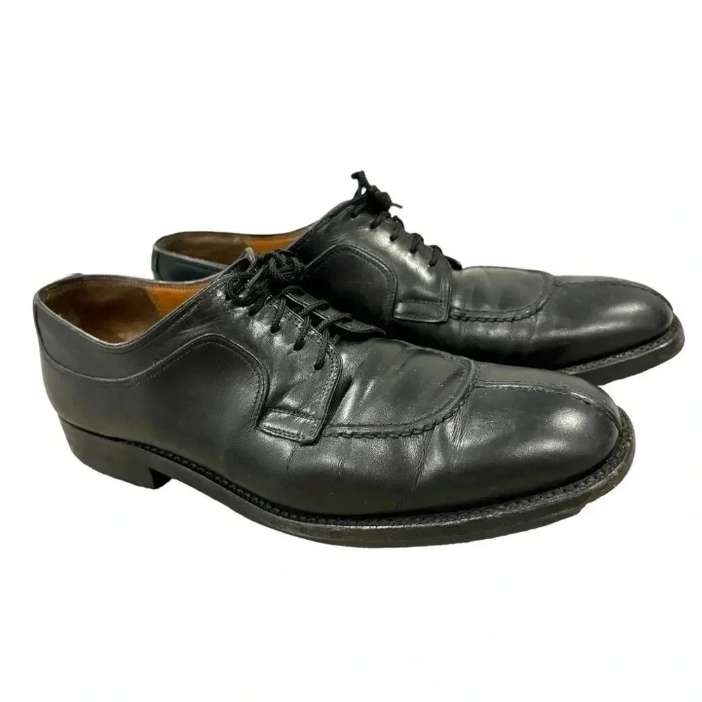 Salvatore Ferragamo Black Leather Apron Toe Derby Dress Shoes Mens Size 8 Italy
